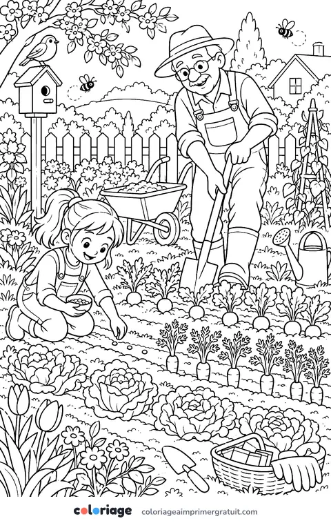 Coloriage potager de printemps