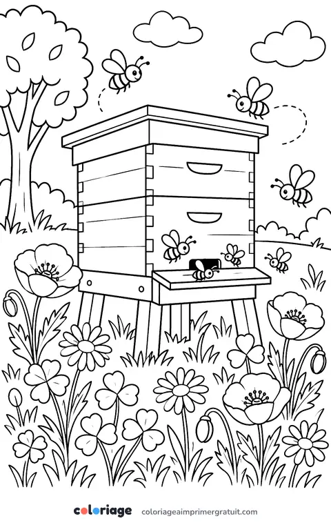 Coloriage les abeilles et la ruche