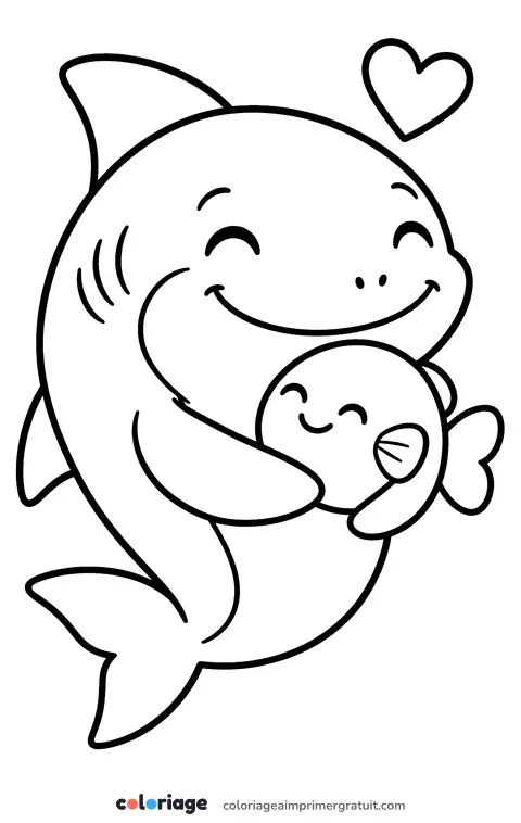 Coloriage requin et son ami poisson