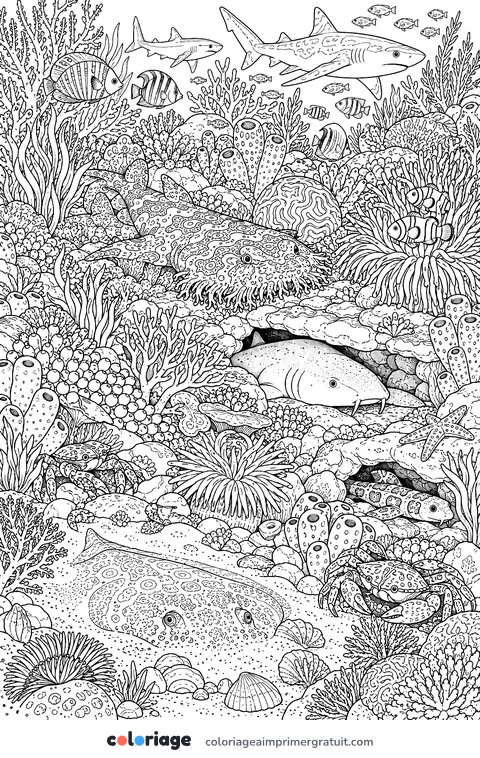 Coloriage récif cherche-et-trouve