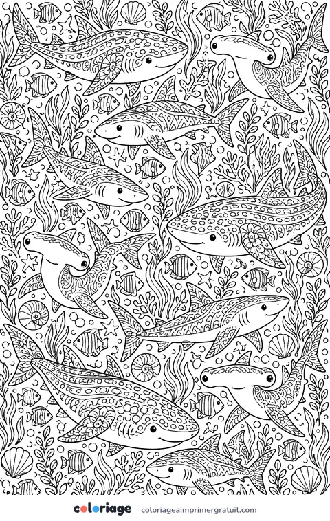 Coloriage motif de petits requins