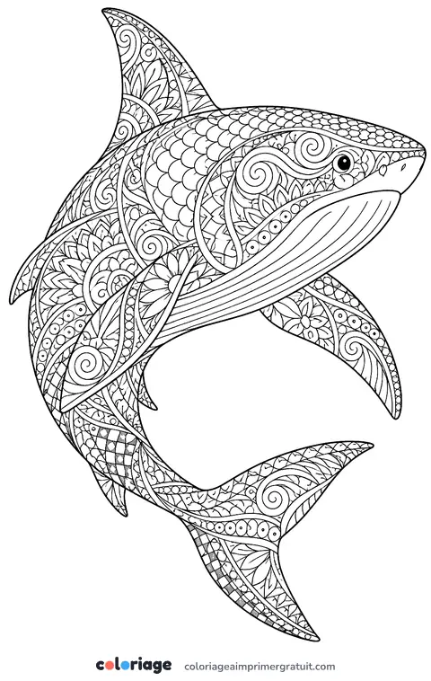 Coloriage requin zentangle