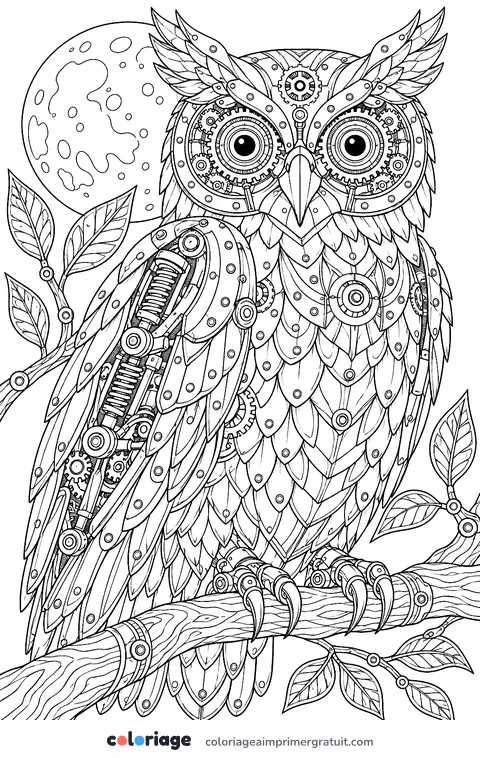 Coloriage hibou mécanique