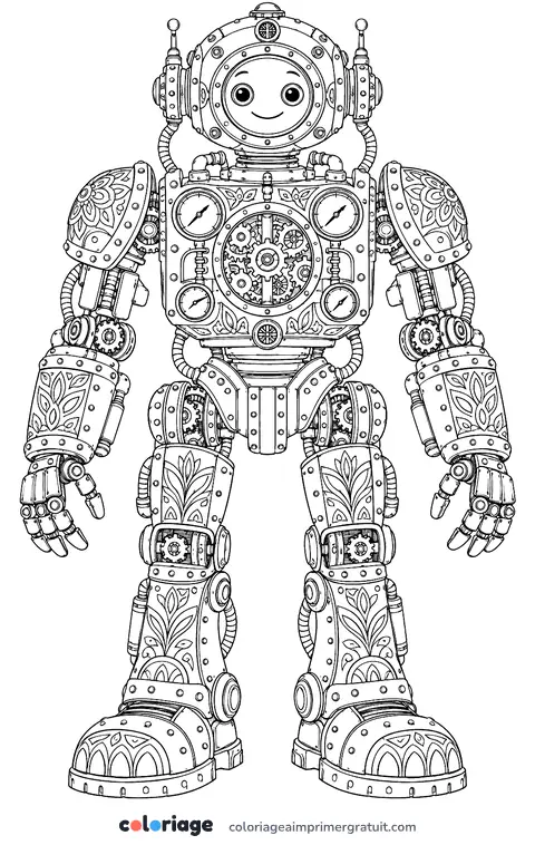 Coloriage robot mécanique détaillé