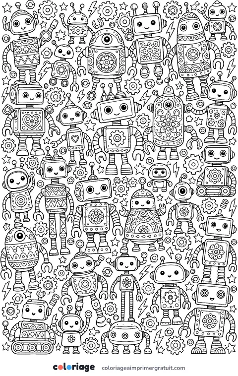 Coloriage motif de robots