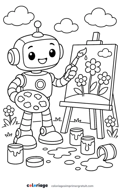 Coloriage robot artiste