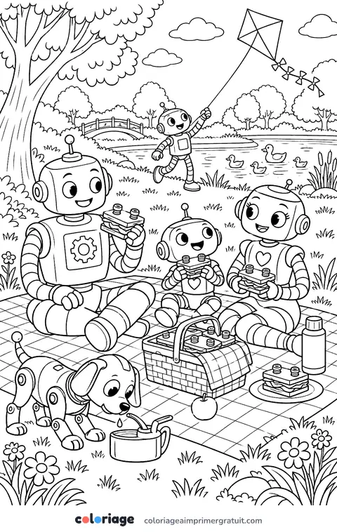 Coloriage pique-nique des robots
