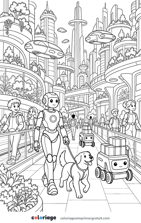 Coloriage ville du futur