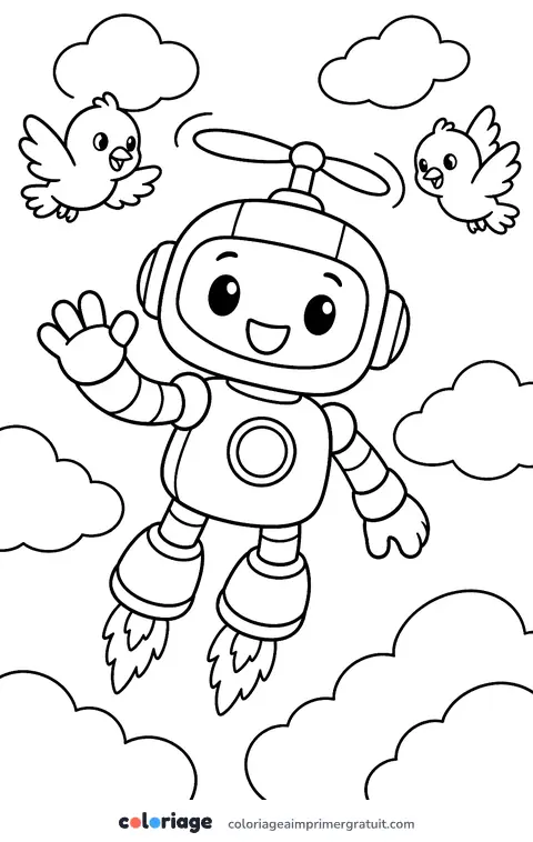 Coloriage robot volant