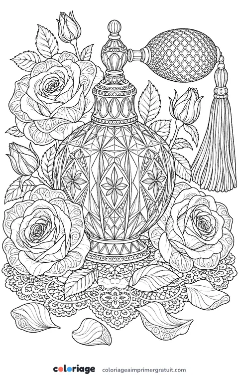 Coloriage flacon de parfum aux roses