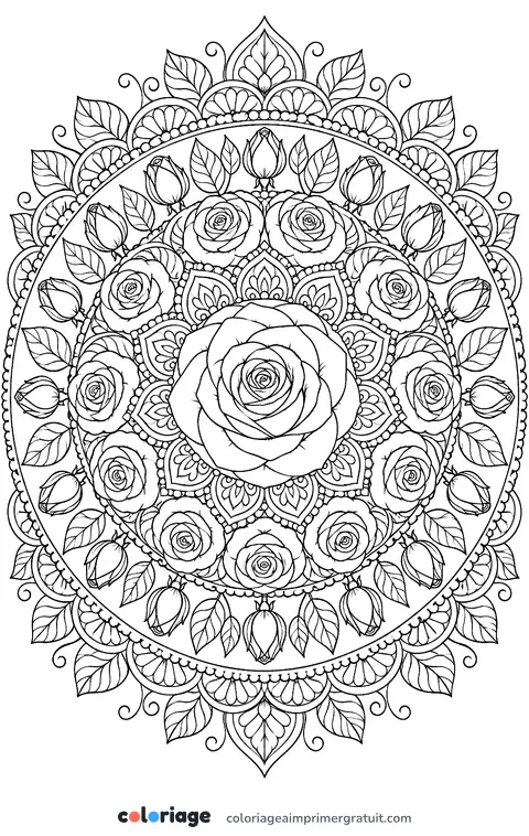 Coloriage mandala de roses