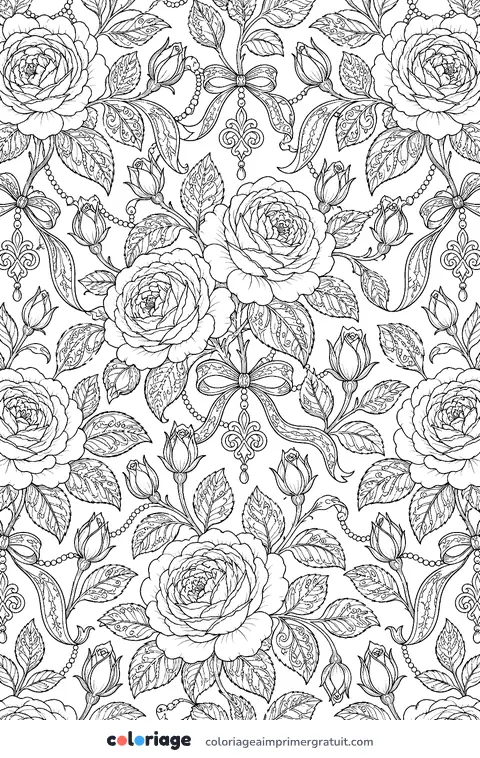 Coloriage motif de roses anciennes
