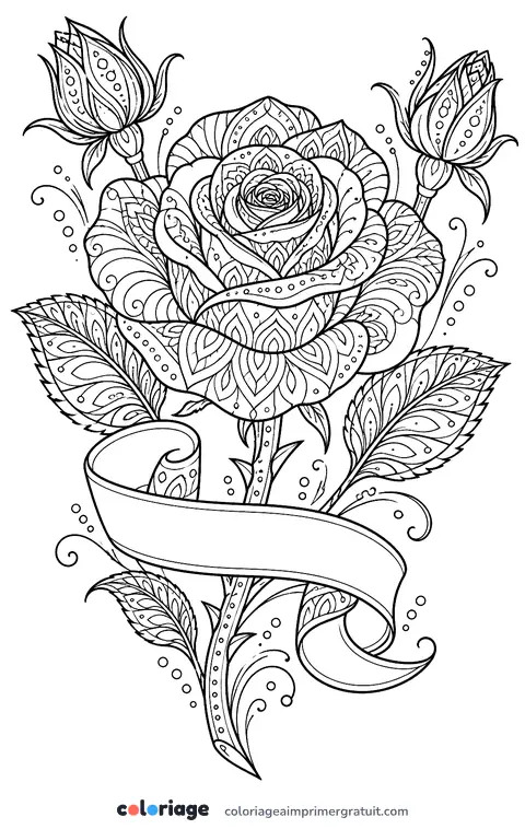 Coloriage rose façon tatouage