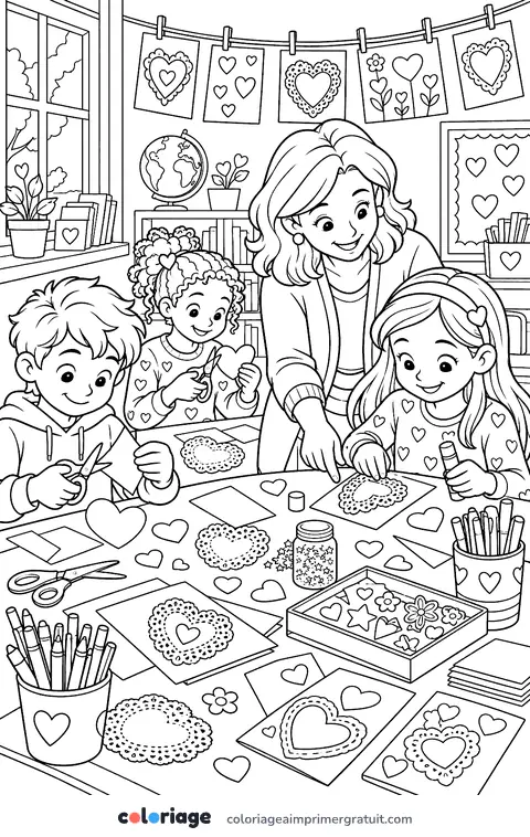 Coloriage atelier de cartes en classe