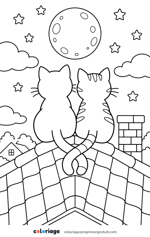 Coloriage chats sur le toit