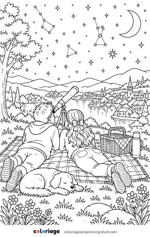 Coloriage nuit étoilée