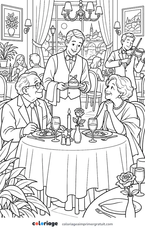 Coloriage dîner aux chandelles