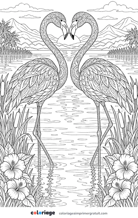 Coloriage flamants roses