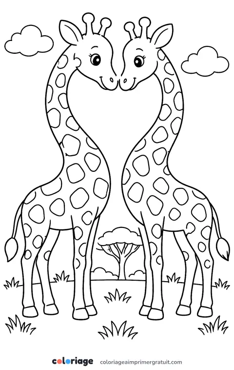 Coloriage girafes amoureuses