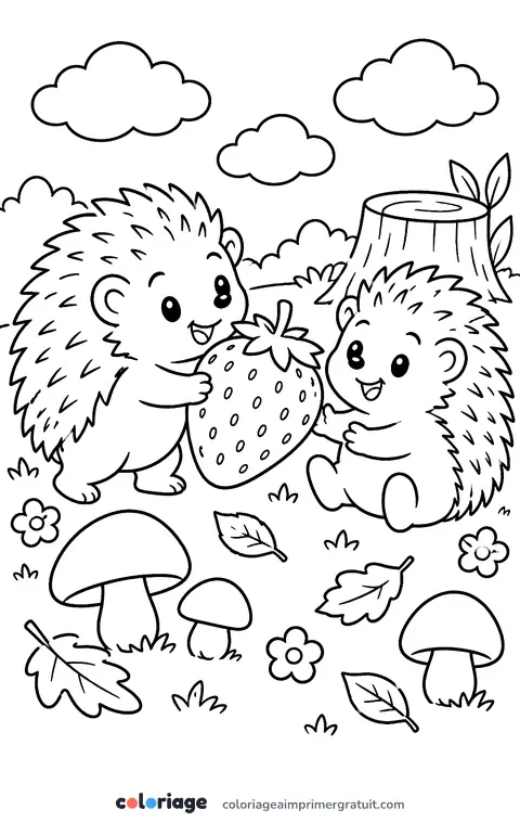Coloriage hérissons gourmands