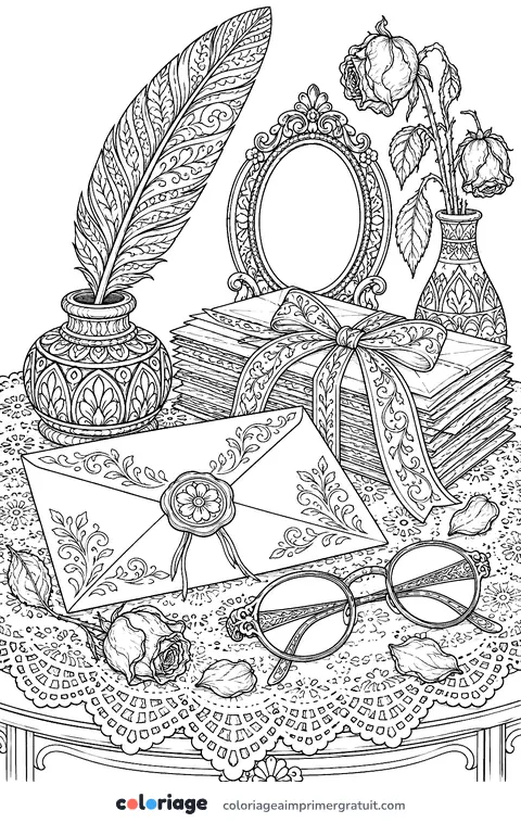 Coloriage lettre et plume