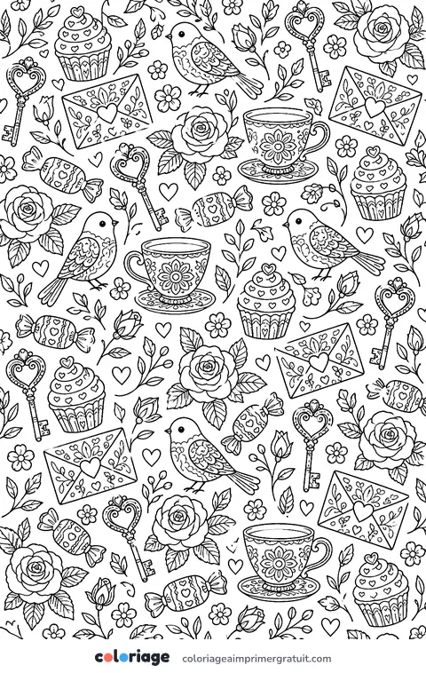 Coloriage motif de Saint-Valentin