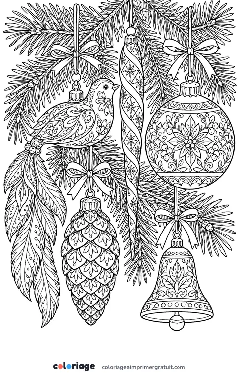 Coloriage branche et décorations anciennes