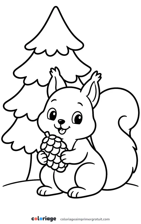 Coloriage sapin et écureuil