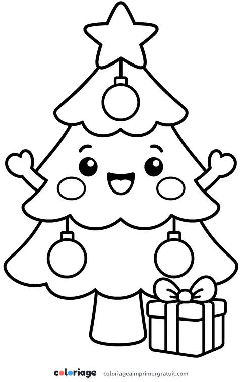 Coloriage sapin kawaii