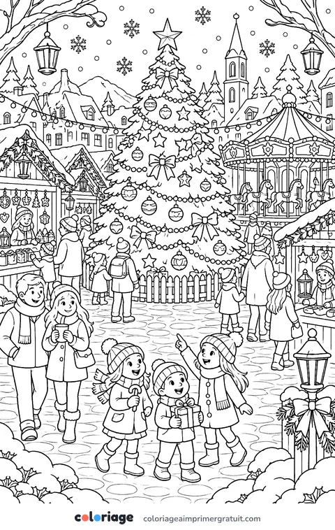 Coloriage sapin du marché de Noël