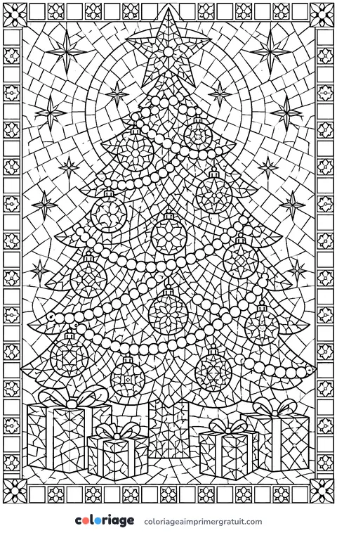 Coloriage sapin en mosaïque