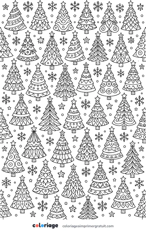 Coloriage motif de petits sapins