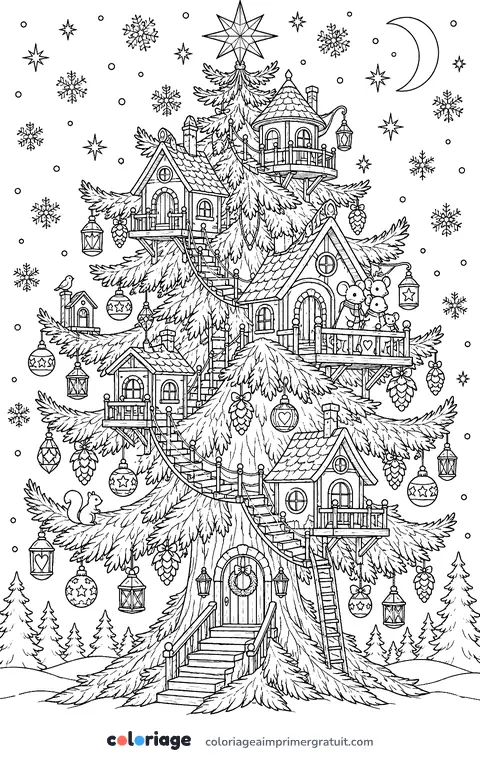 Coloriage sapin village