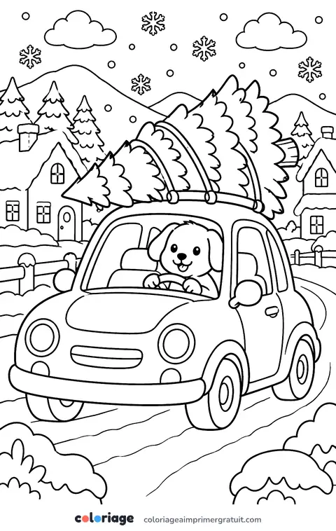 Coloriage sapin sur le toit de la voiture