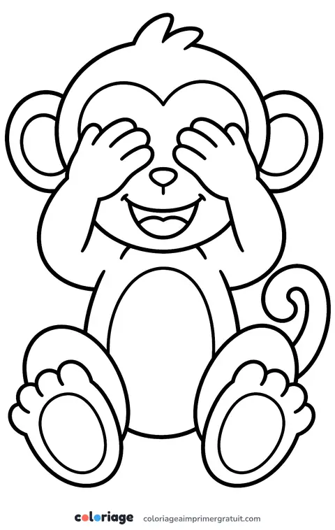 Coloriage singe qui se cache les yeux