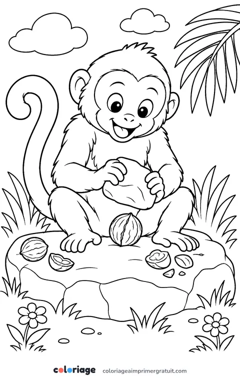 Coloriage capucin qui casse une noix