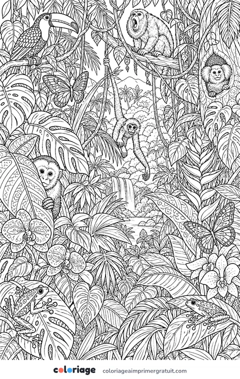 Coloriage forêt tropicale à fouiller
