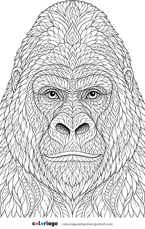 Coloriage portrait de gorille réaliste