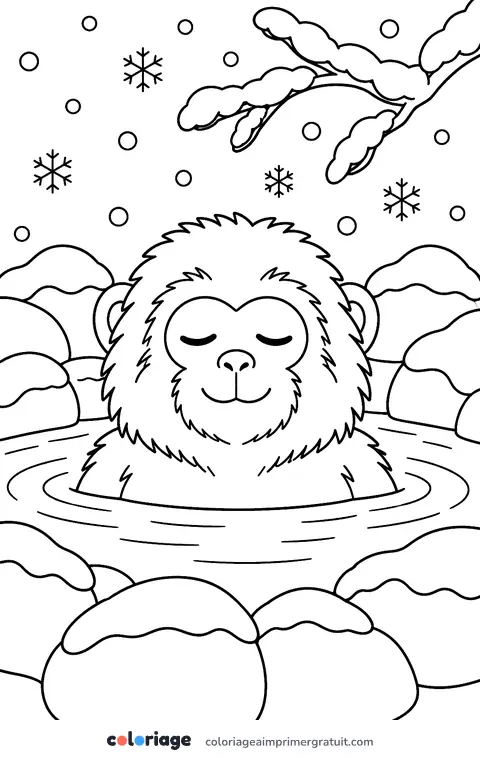 Coloriage macaque dans la source chaude