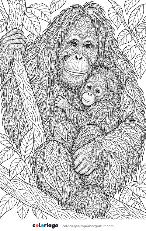 Coloriage orang-outan et son petit