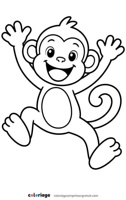 Coloriage singe qui saute de joie