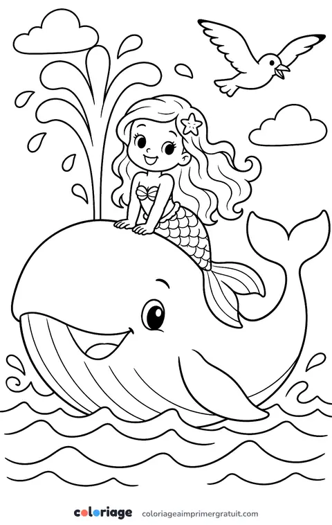 Coloriage sirène et la baleine