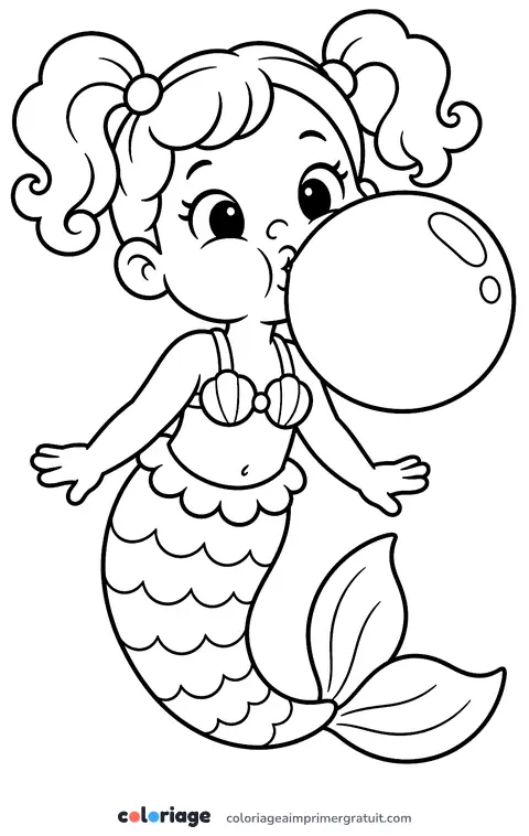 Coloriage sirène et sa grosse bulle