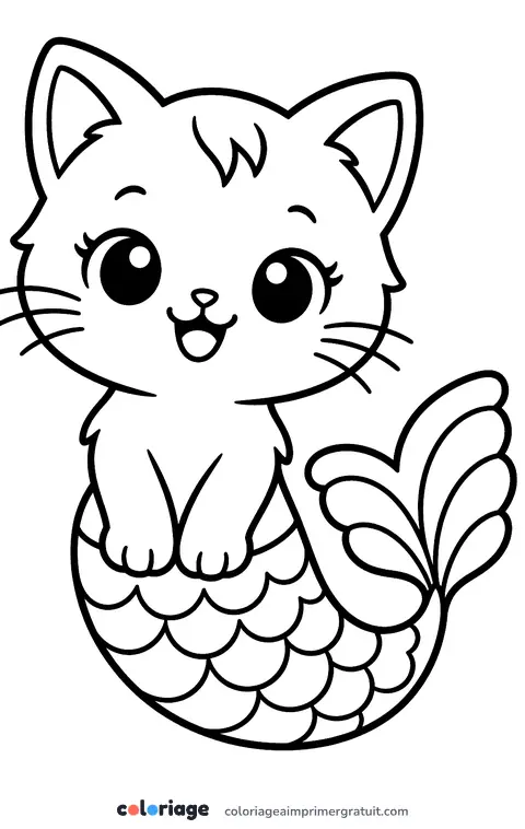 Coloriage chat sirène