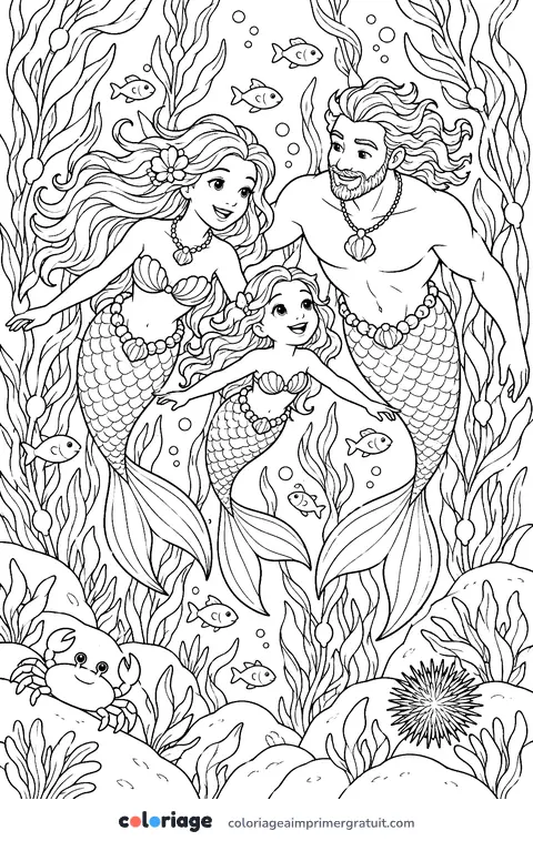 Coloriage famille de sirènes