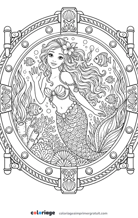 Coloriage sirène au hublot