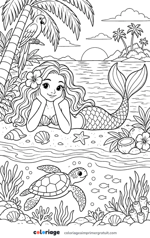 Coloriage sirène du lagon