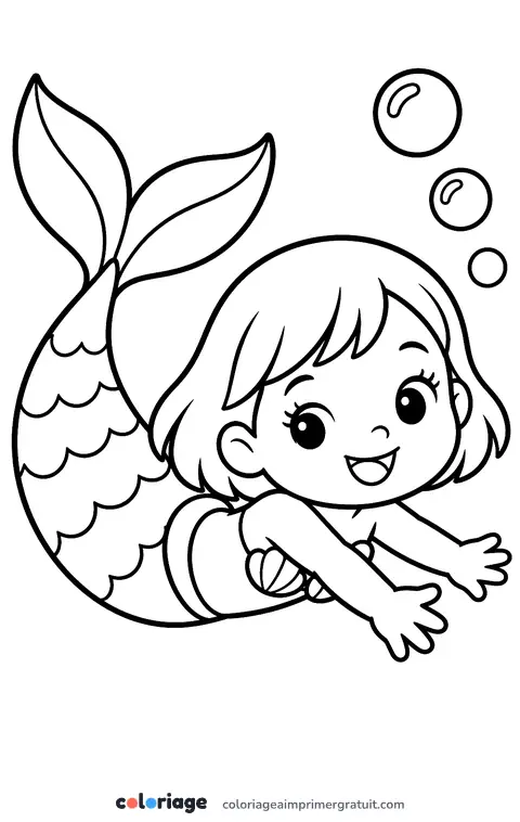 Coloriage sirène qui nage