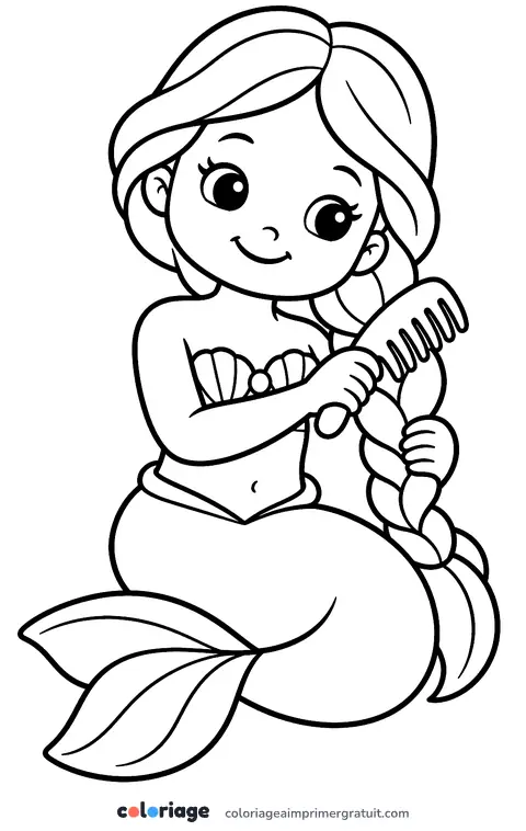 Coloriage sirène et son peigne