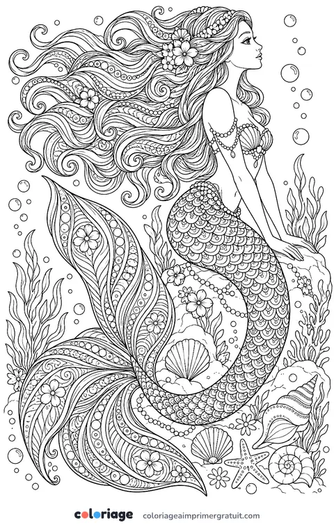 Coloriage sirène zentangle